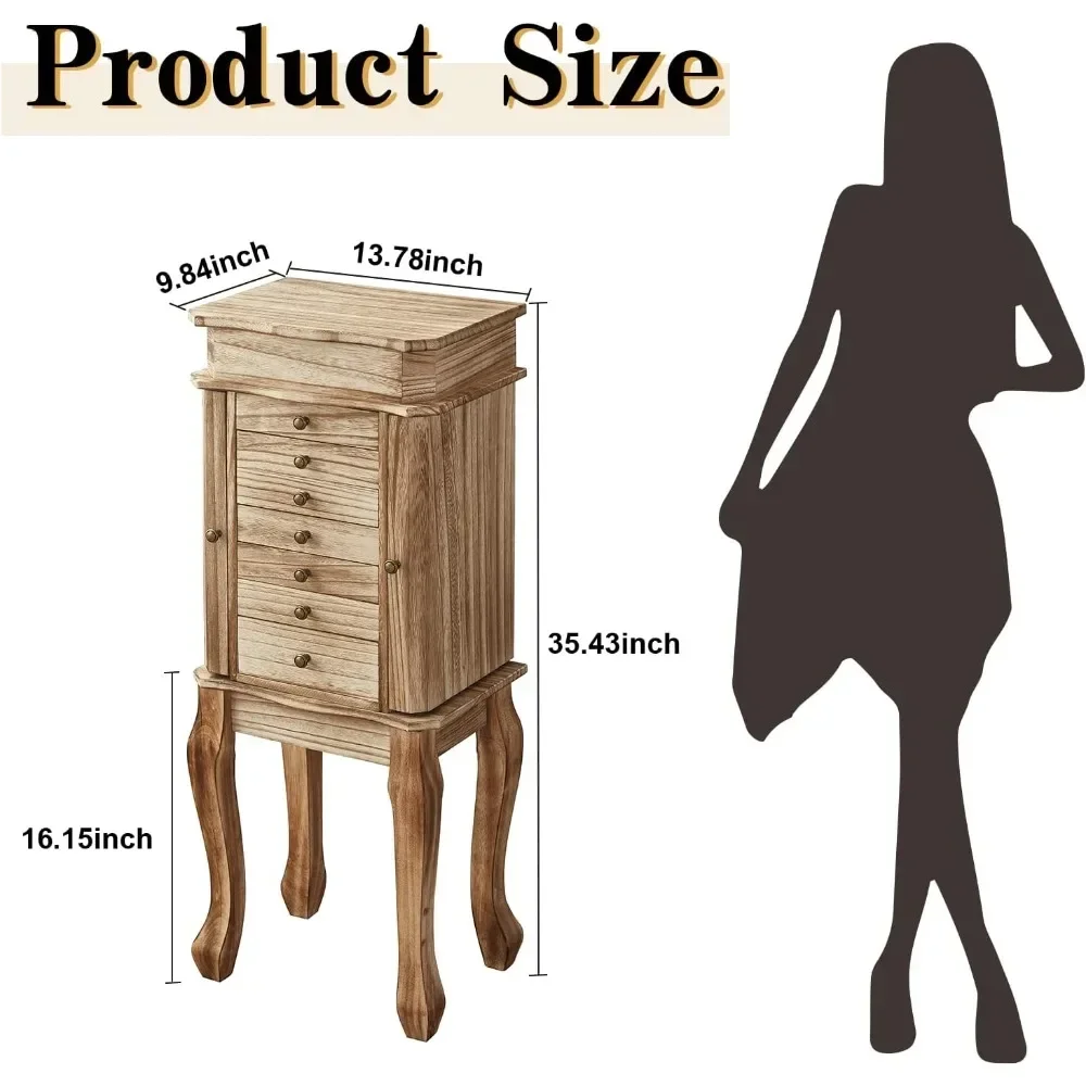 Standing Jewelry Armoire, 7 Drawers & 2 Side Doors Jewelry Amoire Cabinet Standing with Top Flip Makeup Mirror Jewelry Boxes