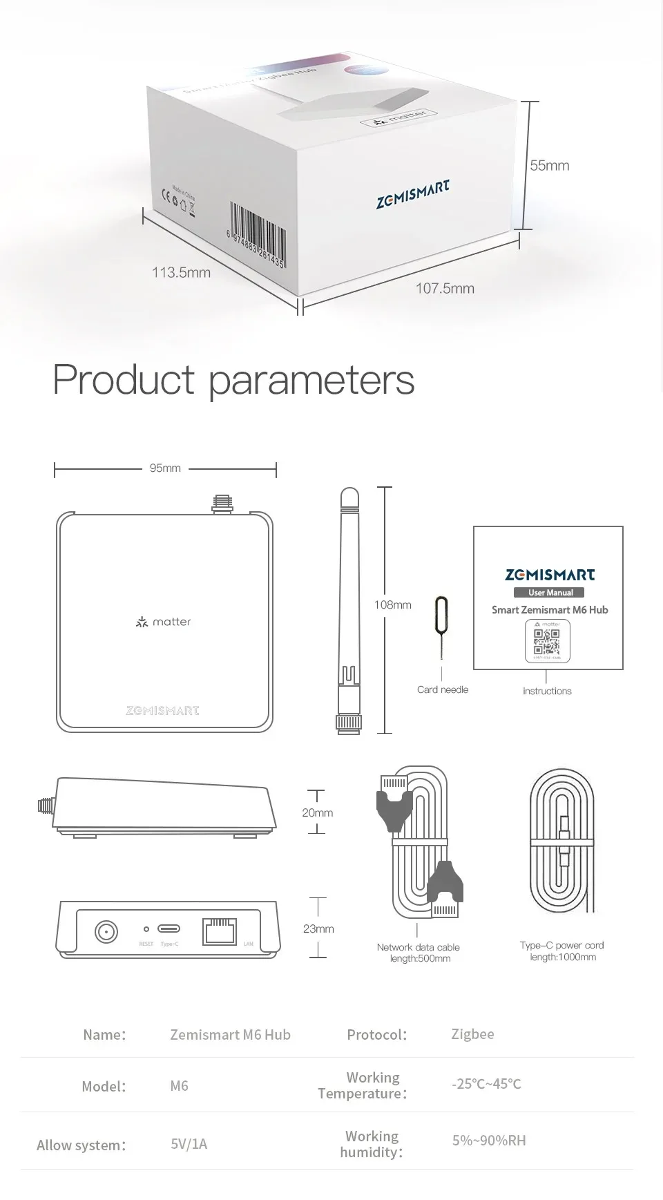 Zemismart Matter Zigbee Thread Hub Smart Home Bridge Matter Gateway Kompatibel mit Tuya App Unterstützt Google Home Smartthings HA – Detail 36