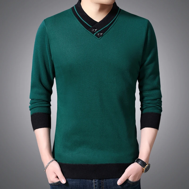 

2024 New Men's Autumn and Winter Half Height V-neck Base Sweater, Casual Trend with Thick Velvet and Warm Knit Sweater