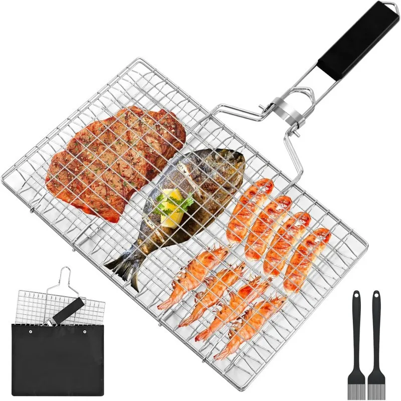 

4Set 430 430 Stainless Steel Grill 】BBQ Grill Tools with 2 Brushes & Carry Bag, Foldable Barbecue Utensils for Outdoor Cooking
