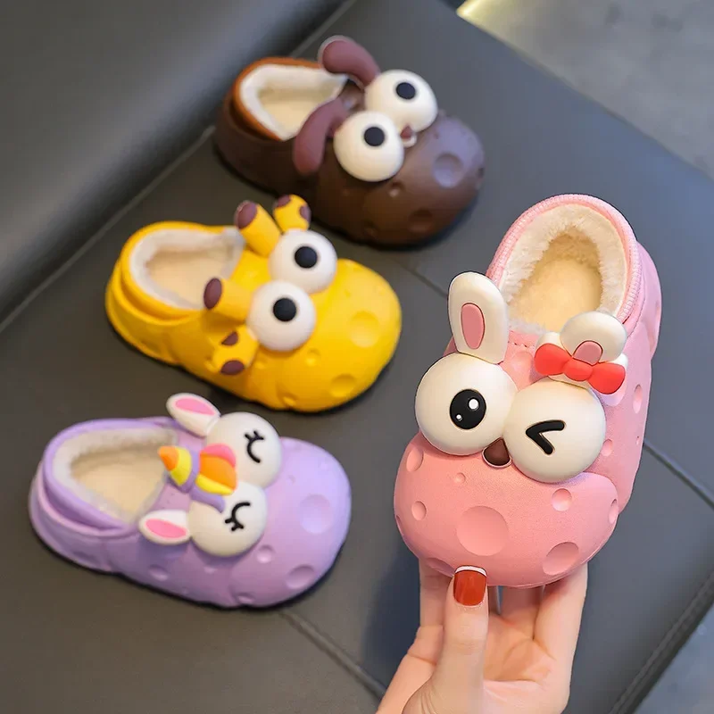 Winter Kids Slippers Indoor Cute Cartoon Cotton Shoes Boys Girls Waterproof Non-slip Home Shoes Plush Warm Flat Slippers 슬리퍼