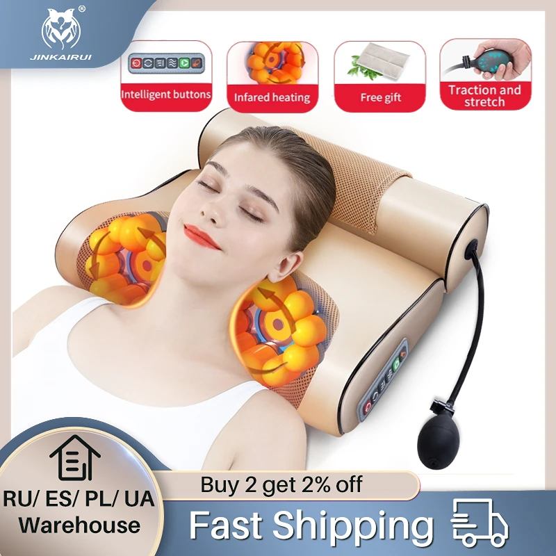 Jinkairui 2 in 1 Newest Upgrade Cervical Traction and Neck Massager Pillow Wormwood Relieve Pain Promote Sleep Solve Insomnia