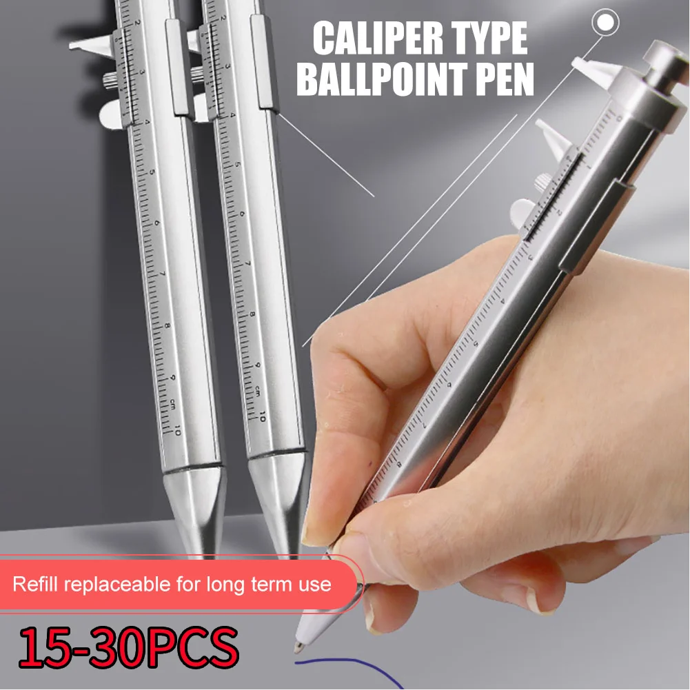 15-30PCS Multifunction Vernier Precise Measurement Range 0-100mm Roller Ball Pen Bullet-tip Design Stationery Portable Tools