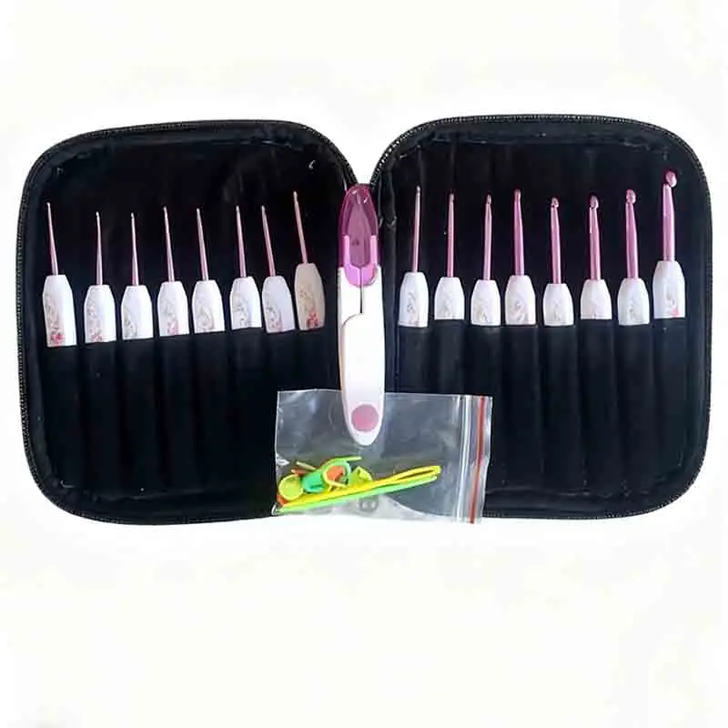 

16pcs Purple Aluminum Crochet Set Ergonomic Soft Handle Crochet with Case Crochet Kit for Beginners