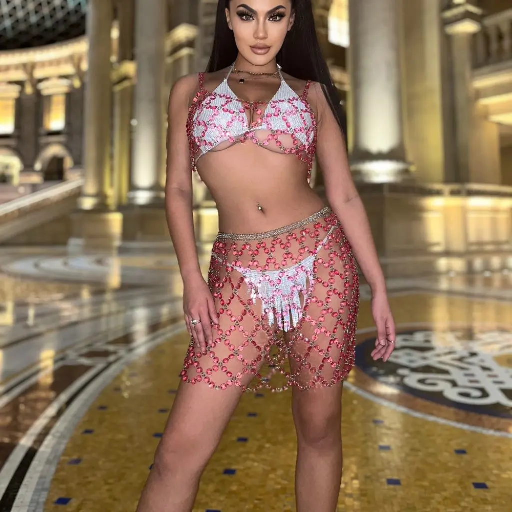 

Женский комплект жилета с подвесным воротником и драгоценными камнями, модный комплект для ночного клуба Y20376 by