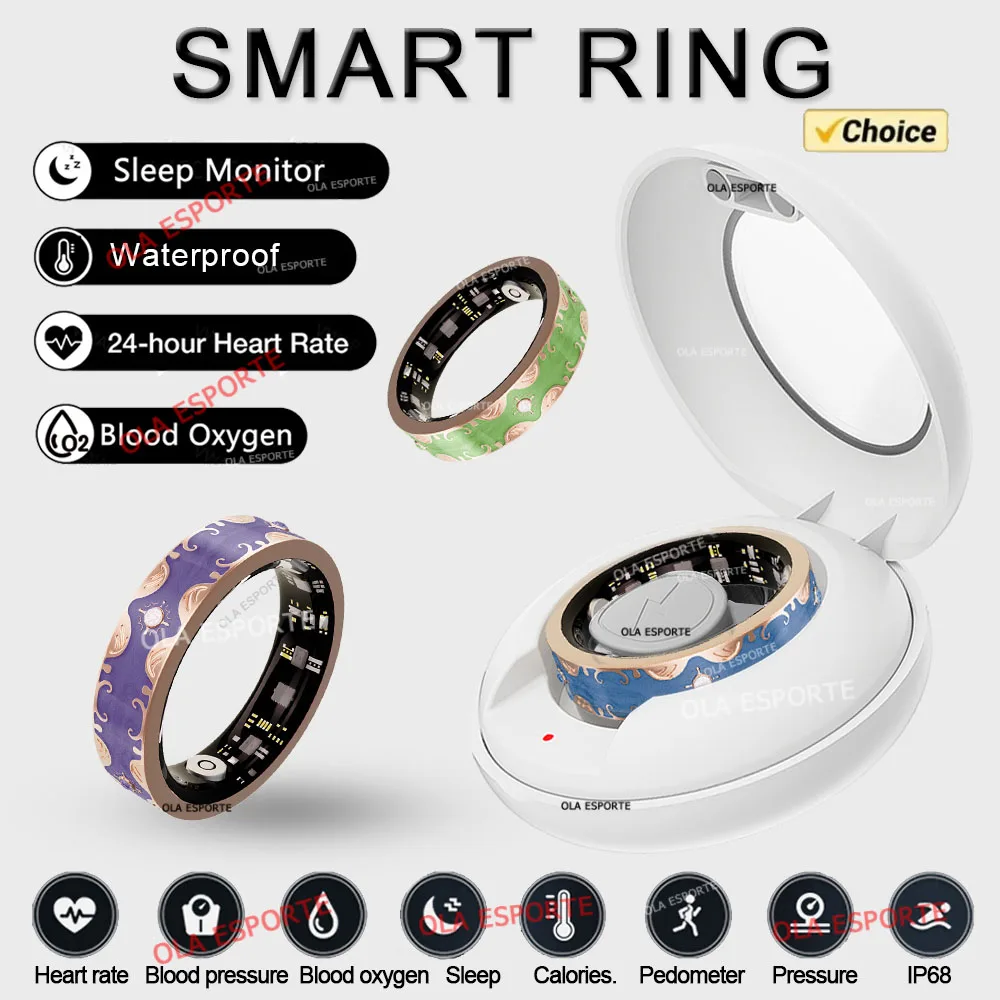 

2025 Новое цветное умное кольцо для женщин и мужчин, монитор сердечного ритма, кислорода в крови и сна, водонепроницаемое IP68, кольца с несколькими спортивными режимами