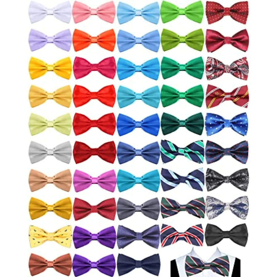 Vabean 48 Pcs Bow Ties Bulk Elegant Pre Tied Bow Ties Formal Tuxedo Bowties Set with Adjustable Neck Band for Men