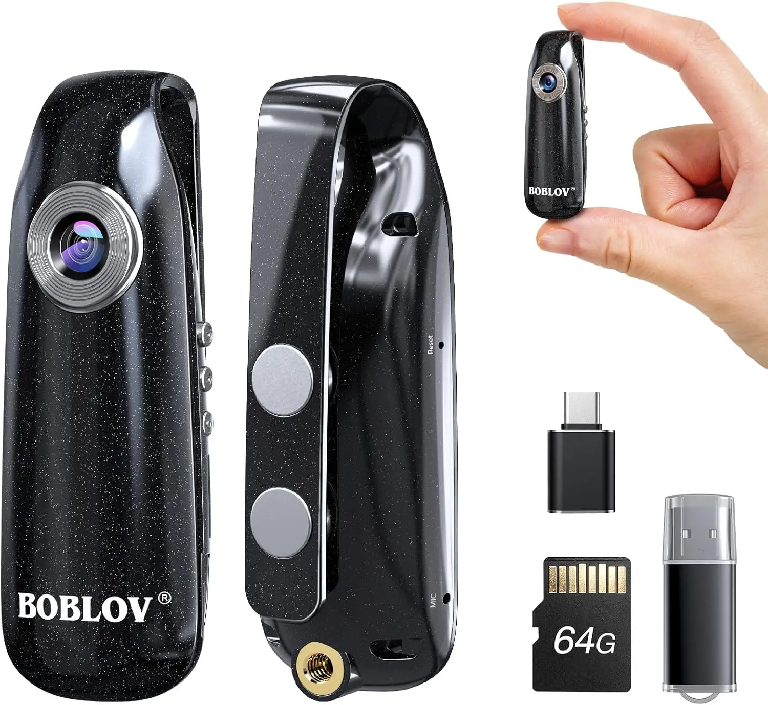 BOBLOV 007 Mini Body Camera 64GB 1080P, Wearable Security Camera with Audio Recording, Portable Cam for Bike/Pet/Home/Legal Use