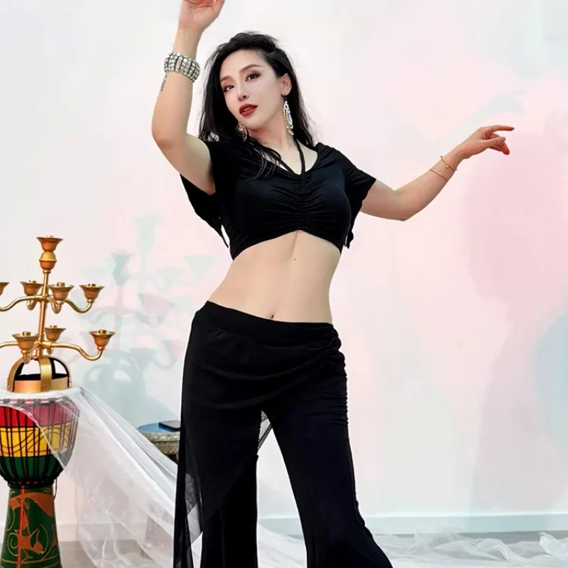 맞춤형 밸리 댄스 의상 연습 드레스 2025 새로운 바지 메쉬 작은 앞치마 벨 바닥 바지 모달