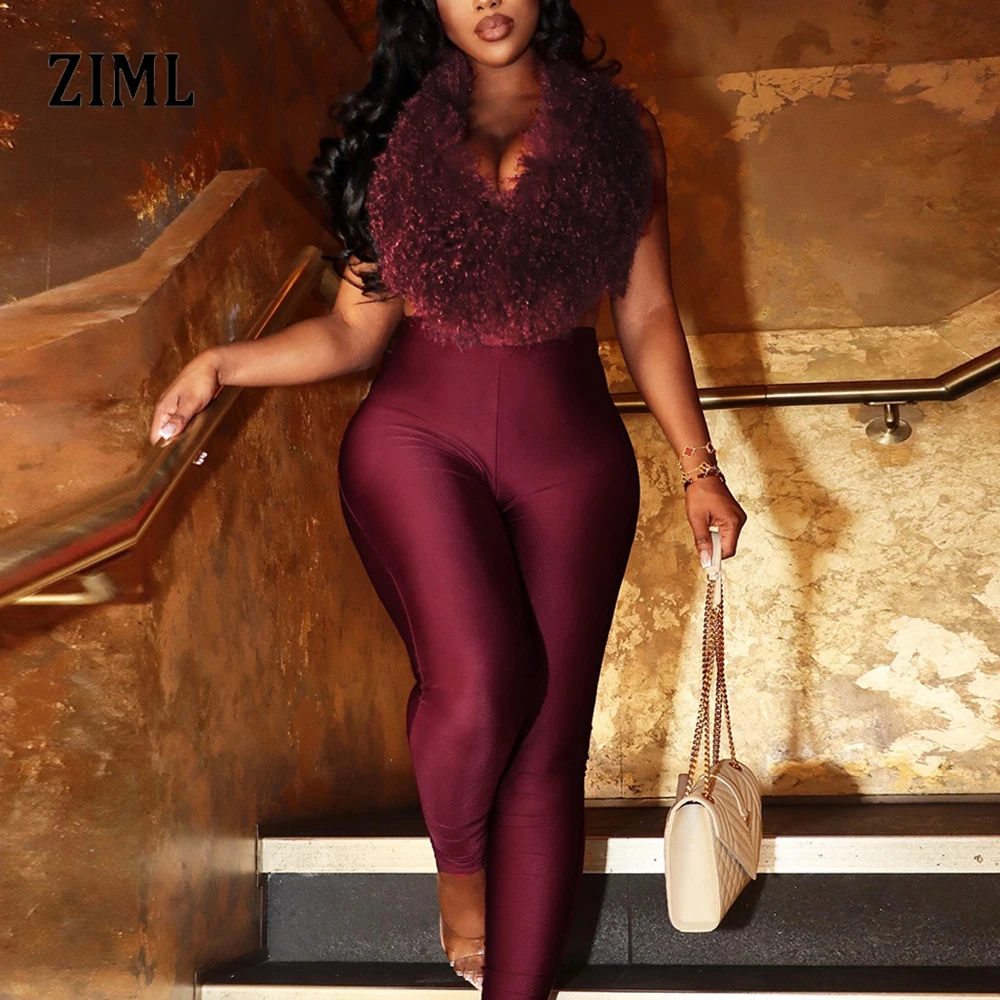 

ZIML однотонные утягивающие комплекты из двух предметов для женщин, топы без рукавов с лямкой на шее, длинные брюки с высокой талией, шикарный комплект, женская мода