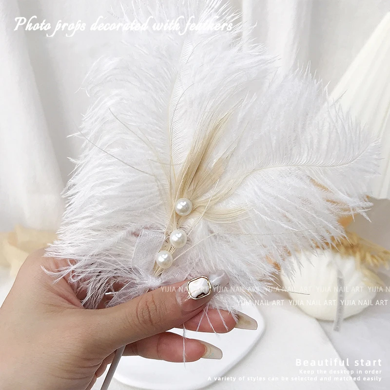 INS Nail Enhancement Photography Prop Decoration Feather Decoration Pearl Inlay Handheld Shooting Decoration Background  