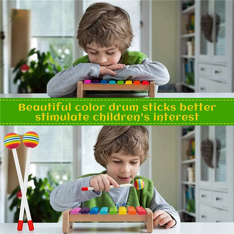 

ABLB-70 Pcs Lollipop Drum Mallet Sticks Round Rainbow Hammer Percussion Sticks Plastic Drumsticks For Kids Child Mallet
