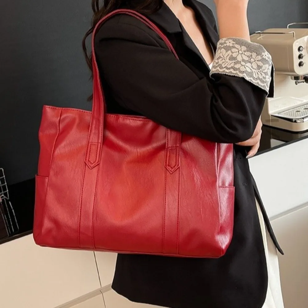 حقيبة كتف نسائية كاجوال بسيطة من البولي يوريثان بلون سادة وسعة كبيرة حقيبة أنيقة وخفيفة فاخرة من الجلد الناعم للسفر #5