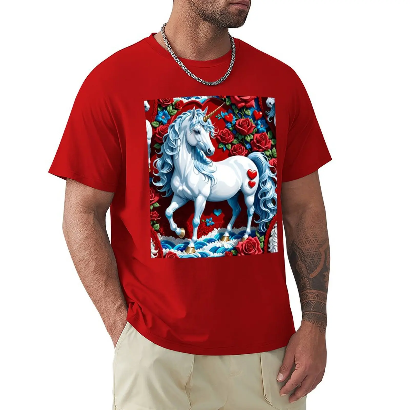 Unicorns Red Rose T-Shirt new edition summer tops animal prinfor boys t shirts for men