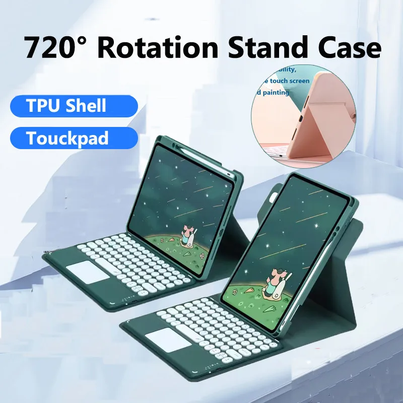 Trackpad Keyboard for OPPO Pad Neo 11.4 Inch 2024 Air2 11.4inch 2 11.61 11inch 720 Rotatable Case Round Cap Cover with Pen Slot