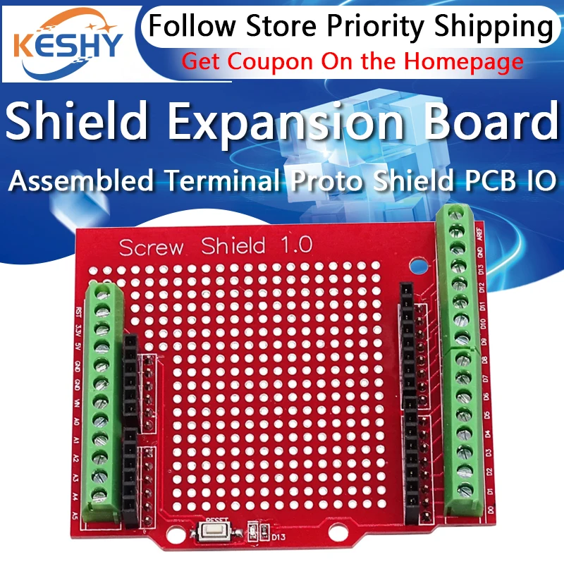 Prototype Screw Shield Expansion Board Assembled Terminal Proto Shield Double-sided PCB IO Solder for Arduino UNO Mega2560 One