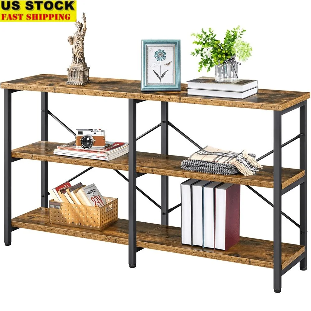

Industrial Console Table 3-Tier Storage Entryway Table Wood Metal Easy Assembly Stylish Design Living Room Foyer