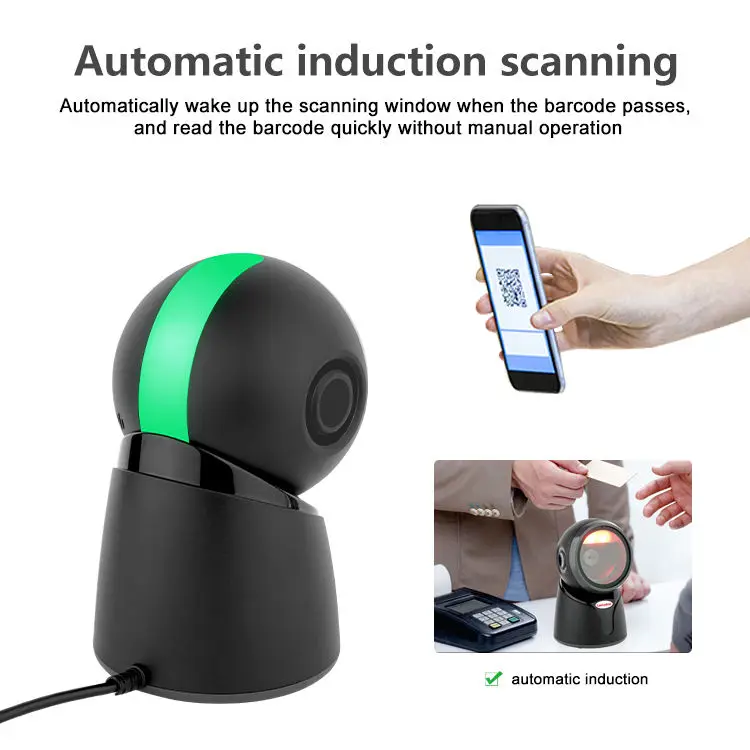 Holyhah Desktop Barcode scanner 2D all-round automatic sensing data matrix reader supermarket usb barcode reader 1D 2D QR code