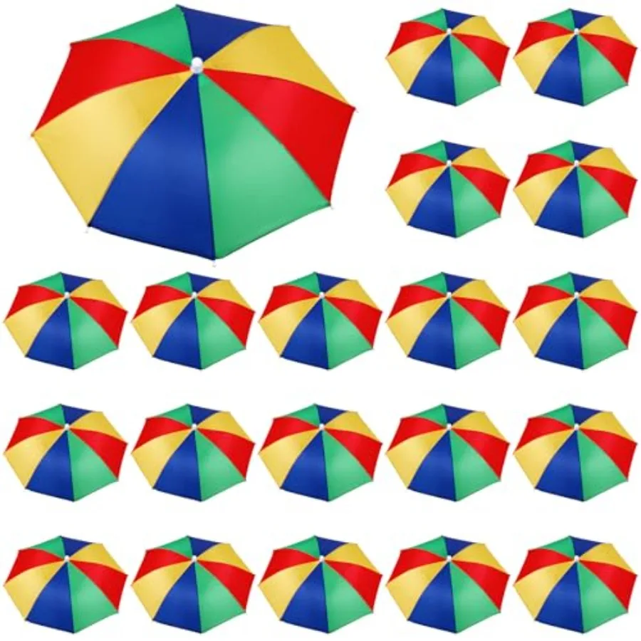 

20 Pieces Rainbow Umbrella Hat for Adults Hands Free Colorful Waterproof Head Umbrella Cap for Beach Fishing Hiking Camping