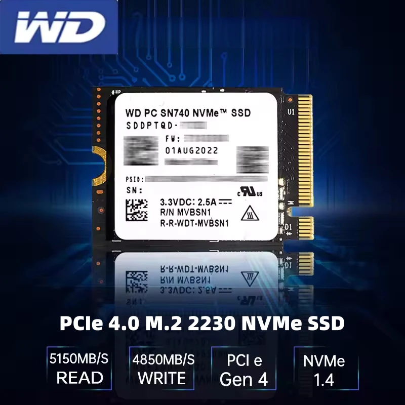 محرك أقراص الحالة الصلبة Western Digital WD SN740 2TB 1TB SSD M.2 2230 Gen4 PCIe 4.0 X4 NVMe لسطح البخار Microsoft Surface ProX