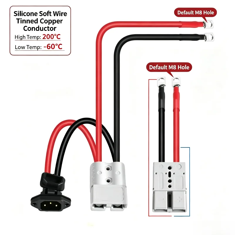 10AWG Heavy Duty Battery Cable 50A High Current Connector Optional with IEC C13 Plug Adapter Wire for Storage Battery Connection