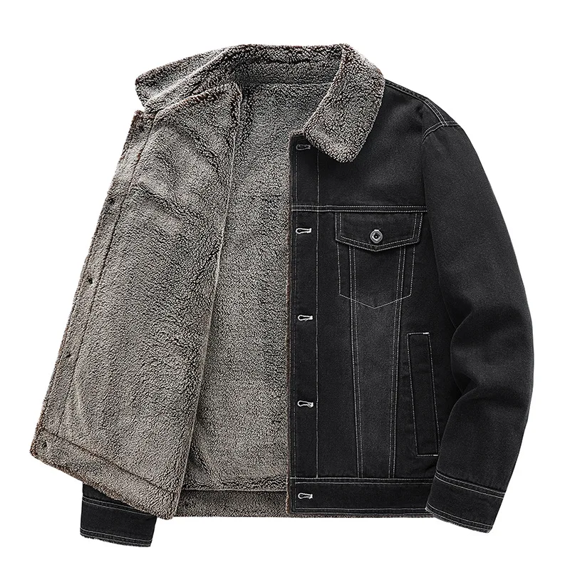 

New Men's Denim Fleece Lined Thickened Cotton Jacket Warm Top Midlife Jacket Autumn Winter Outerwear Casual Loose Fit Plus Size