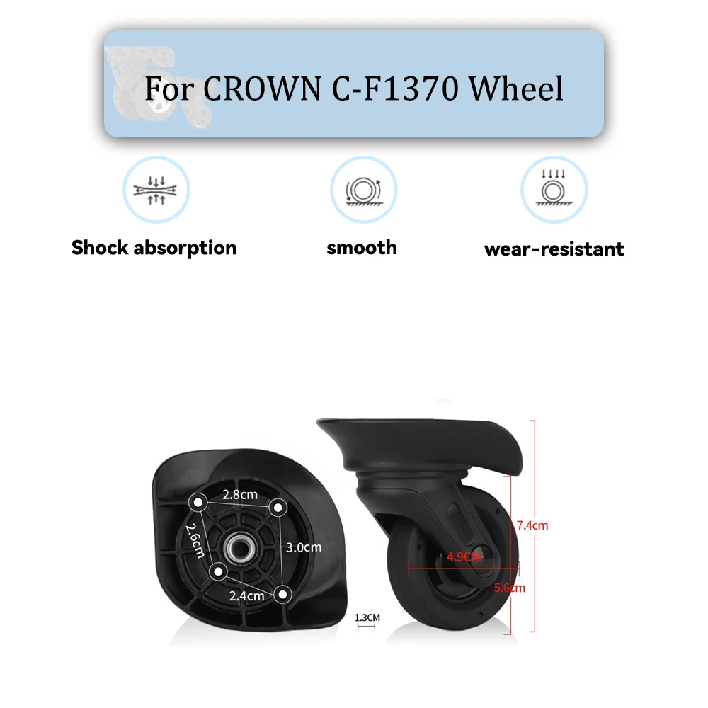 For CROWN C-F1370 Universal Wheel Black Replacement Suitcase Silent Smooth Shock Durable Absorbing Rotating Accessories Wheels