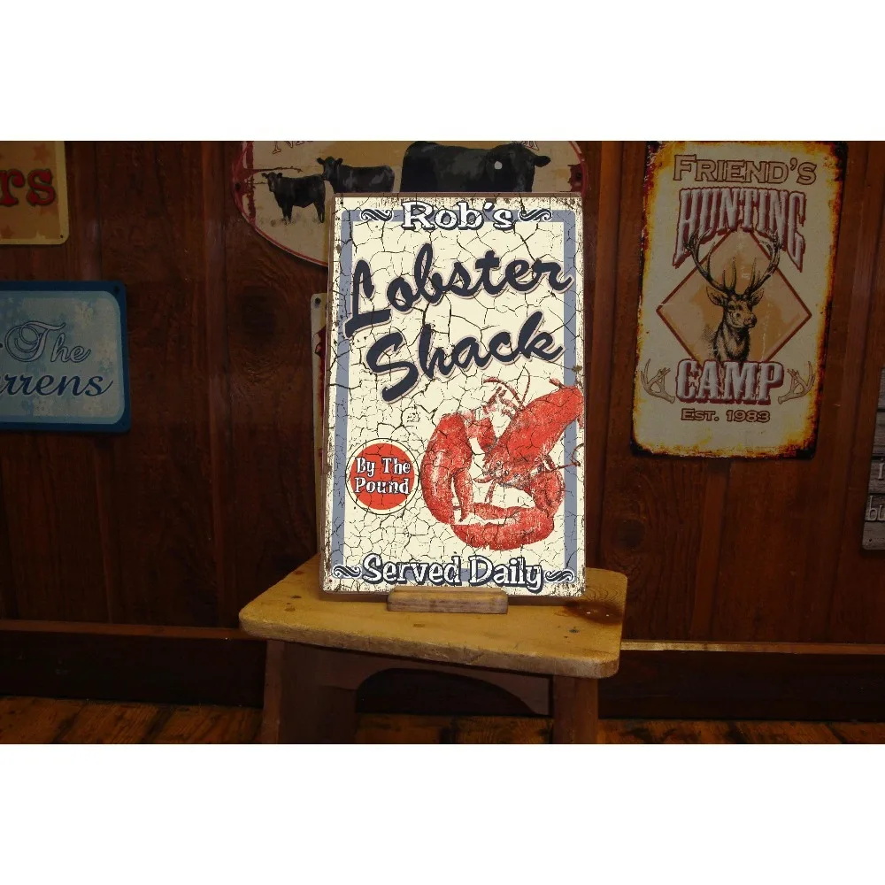 Customizable Lobster Shack Metal Plaque, Personalized Name Vintage Seafood Wall Sign for Kitchen Bar Home Decor (Decor Only)