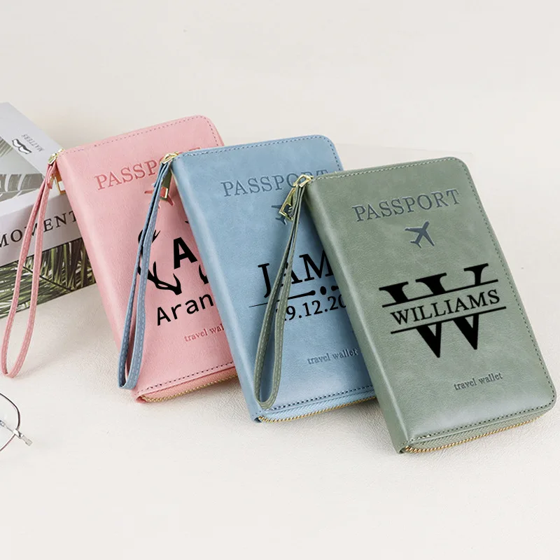 

Customized Name Unisex Men Women Zipper Travel Passport Holder Cover Case Wallet PU Leather Ticket Protective Travel Accessories