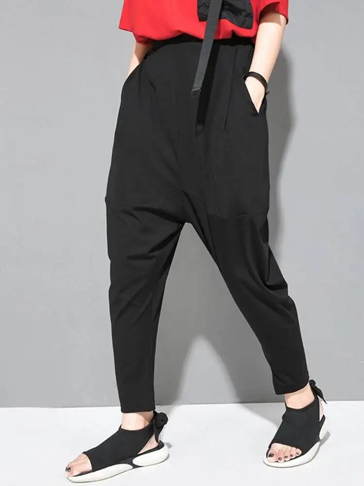

Waist High Elastic Black Brief Thin Casual Pocket Harem Pants New Trousers Women Fashion Spring Autumn 2026 R7U2