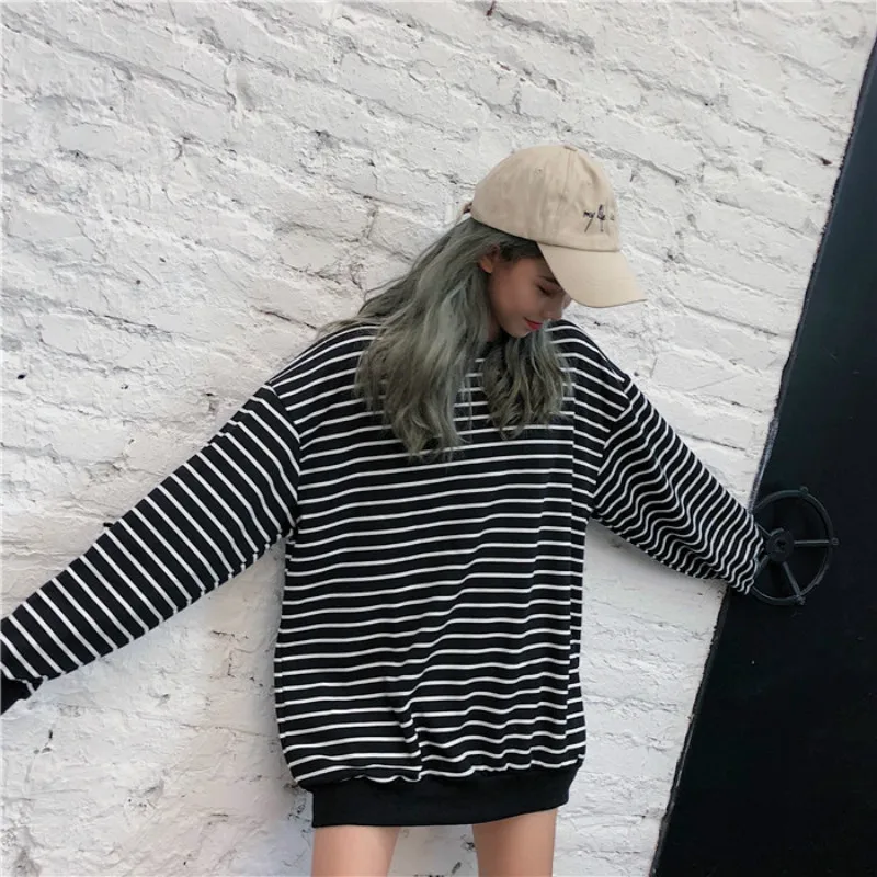 Sweatshirts Women All-match Striped Black Spring Autumn Korean Style Casual Hip Hop New Harajuku Ins Trendy Streetwear Vintage