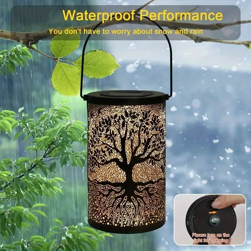 1pc Hanging Solar Lantern Outdoor Waterproof Vintage Solar Light Metal LED Decorative Lights