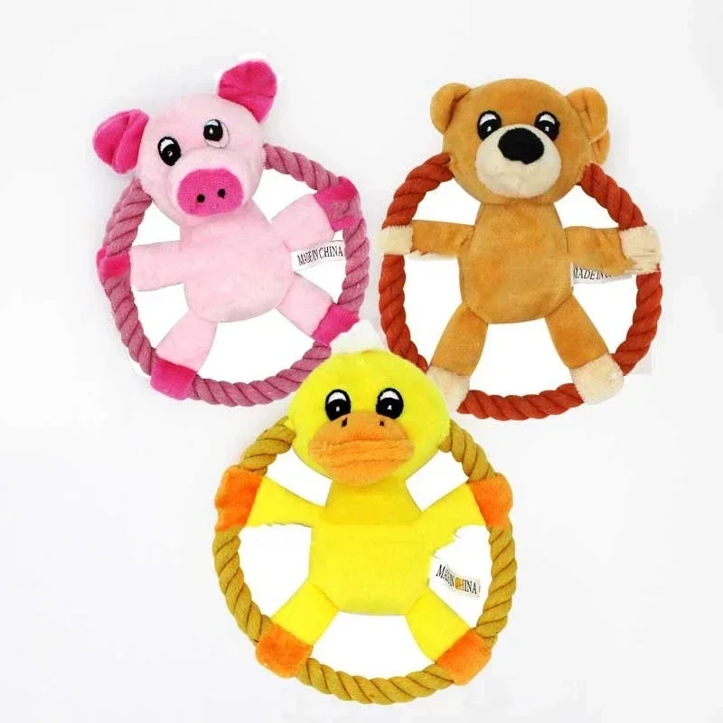 Cotton Rope Pets Dog Throw Toys Cartoon Duck Pig Shaped Small Medium Dogs Squeaker Chew Training Toy