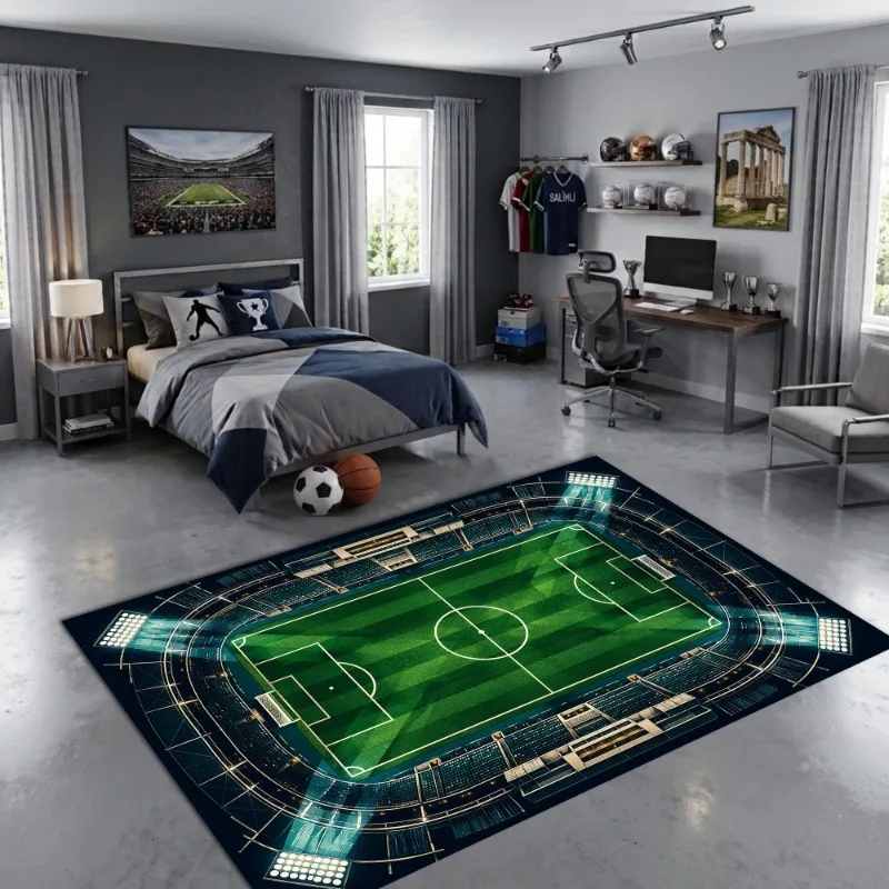 Tennis Court 2D Print Area Rug Sport Game Field Carpet Modern Gaming Floor Mat for Game Room Indoor Home Sports Holiday Decor