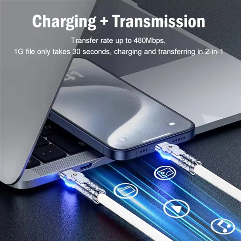 Obrázek 6: A73E-180° otočný dvojitý loketní mech datový kabel type-c na type-c rychle nabíjení & datový dovést kabel pro tablety a notebooky 2M