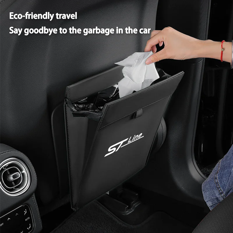 Car Garbage Bag Magnetic Adsorption Trash Can PU Leather Seat Back Hanging Storage Pocket for Ford ST Line Interior Accessories