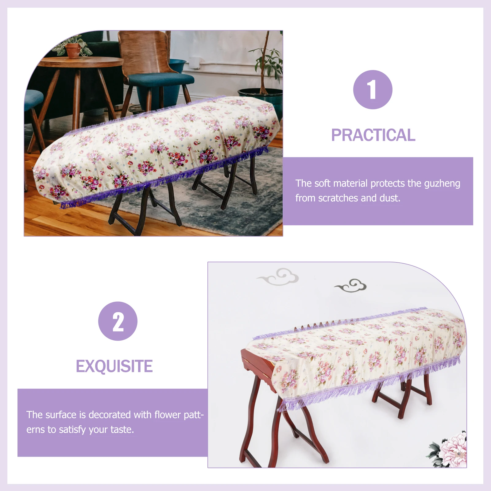 

Guzheng Piano Dust Cover Beautiful Flower Patterns Durable Protective Case Musical Instrument Foldable Decor Accessories Guzheng