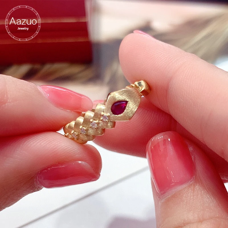 

Aazuo 100% 18K Solid YellowGold Natrual Ruby Real Diamonds Fashion Open Ring Gifted For Woman Wedding Day Deluxe Banquet Party