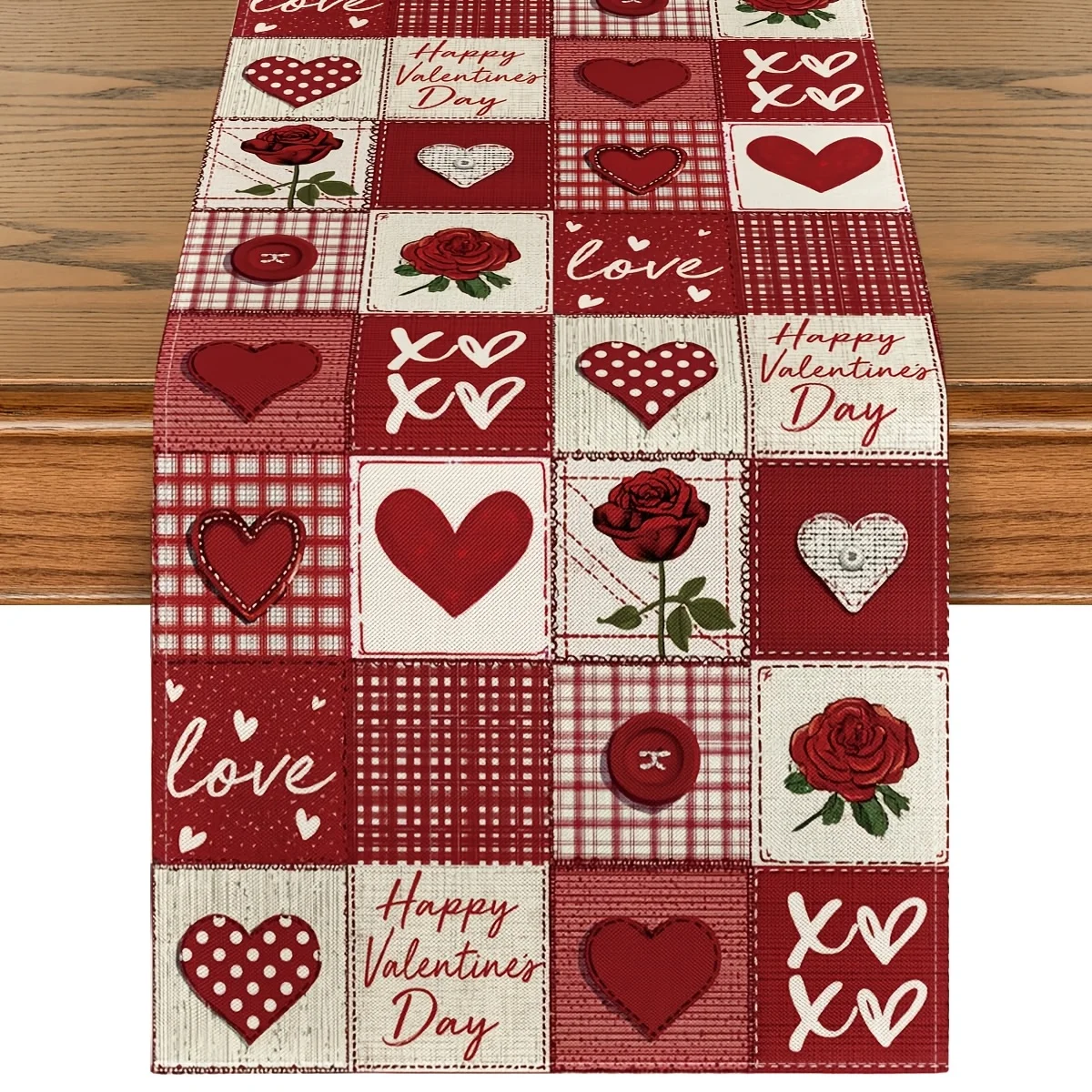 Tischläufer aus roséfarbenem Leinen mit Herzmuster – für Valentinstag, Hochzeit, Zuhause, Party, Dekoration