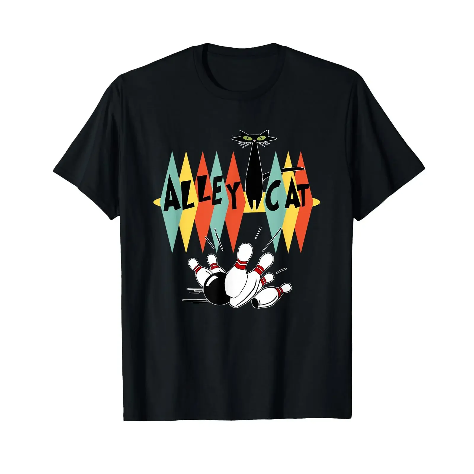 Retro Bowling T Shirt Vintage Bowler Alley Cat Small vintage Washed Top For Everyday Wear Stretched Casual designer clothes
