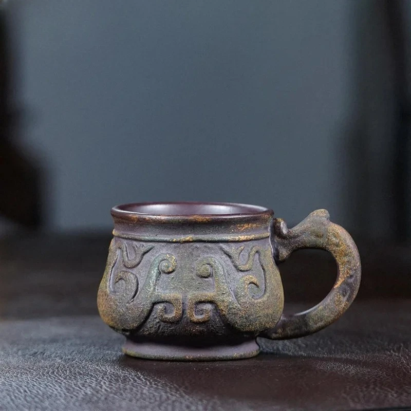 

170ml Yixing Purple Clay Oil Painting Bronze Coffee Mug Oatmeal Breakfast Mug Afternoon Tea Mug Office Water Cup Tableware Gift