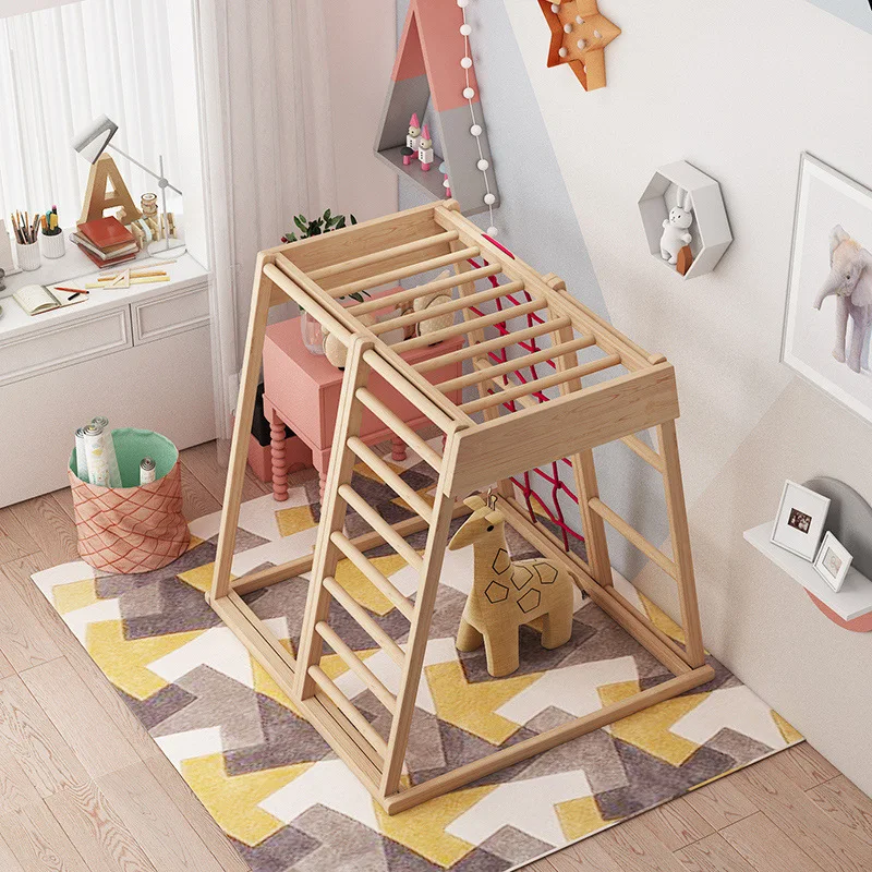 Baby Sense Training Equipment Children's Solid Wood Climbing Frame Home Swing Ring Combination Frame Wooden Indoor Slide