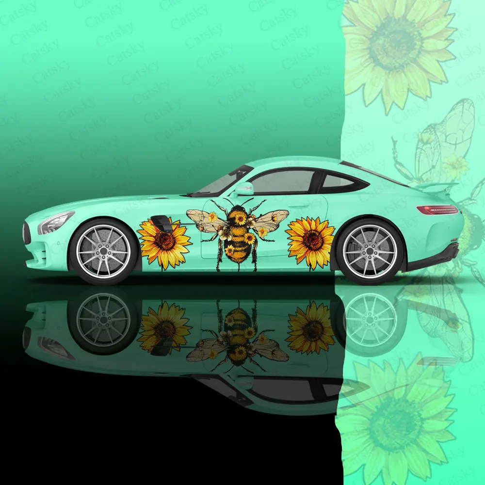 Bees and Sunflowers Car Body Sticker Itasha Vinyl Car Side Decal Sticker Body Sticker Car Decor Sticker Car Protective Film