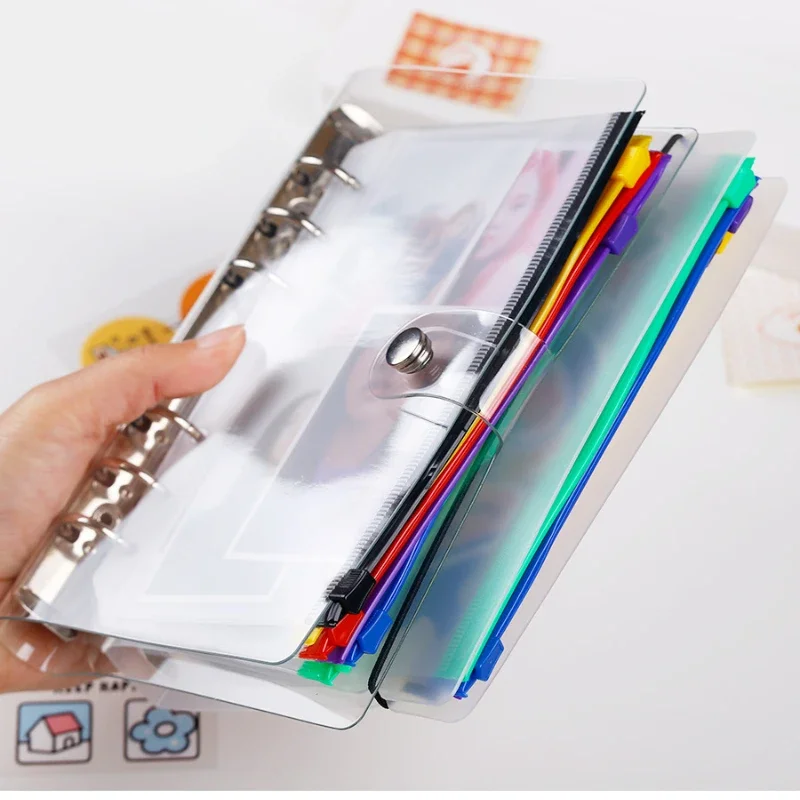 A6/A5 Binder Pocket File Organizer Storage Folder Transparent PVC Loose Leaf Pouch with Self-Styled Zipper Filing Binder