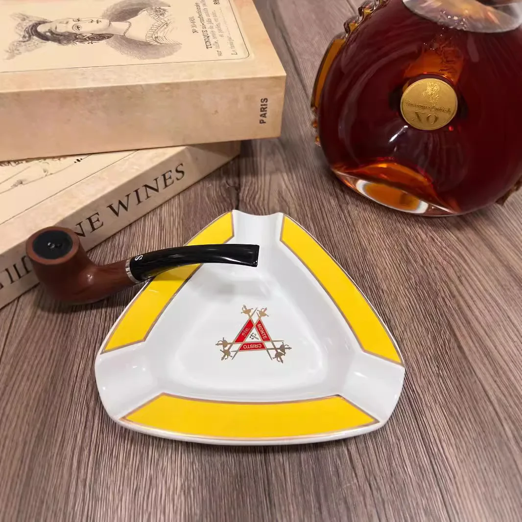Cigar Ashtray Personalized Triangular Bone China Three Smoke Slots for Home Living Room