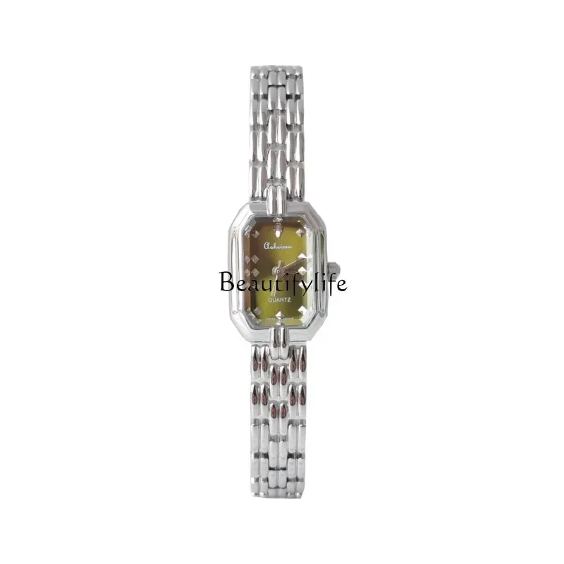 

Old domestic crystal sugar cube small green watch women's niche luxury retro small fashion bracelet watch