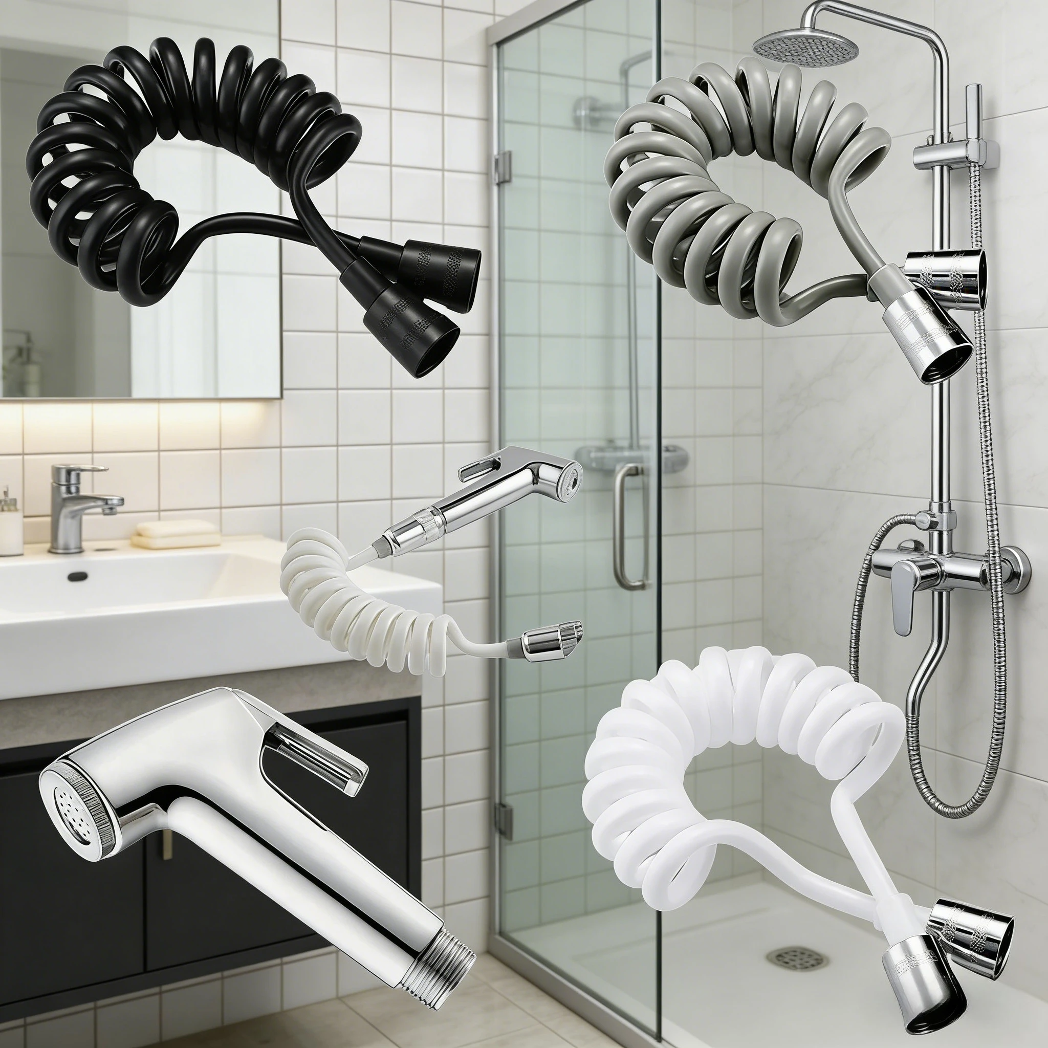 

Аксессуары для ванной комнаты Ручной диспенсер для унитаза, гибкая пружинная насадка для душа, шланговый распылитель со шлангом