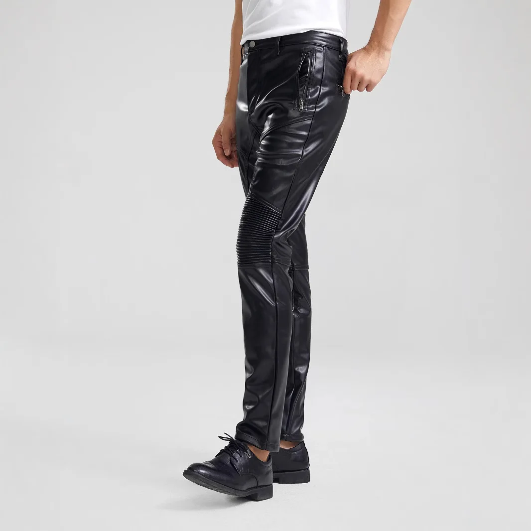 

2025 Men's, Punk, Skinny Elastic Low Waist, Casual PU Leather Pants