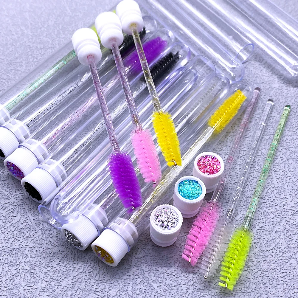 12/24pcs Reusable Eyebrow Brush Tube Crystal Eyelash Brush Eyebrow Brush Replaceable Dust-proof Sparkling Diamond Makeup Brush