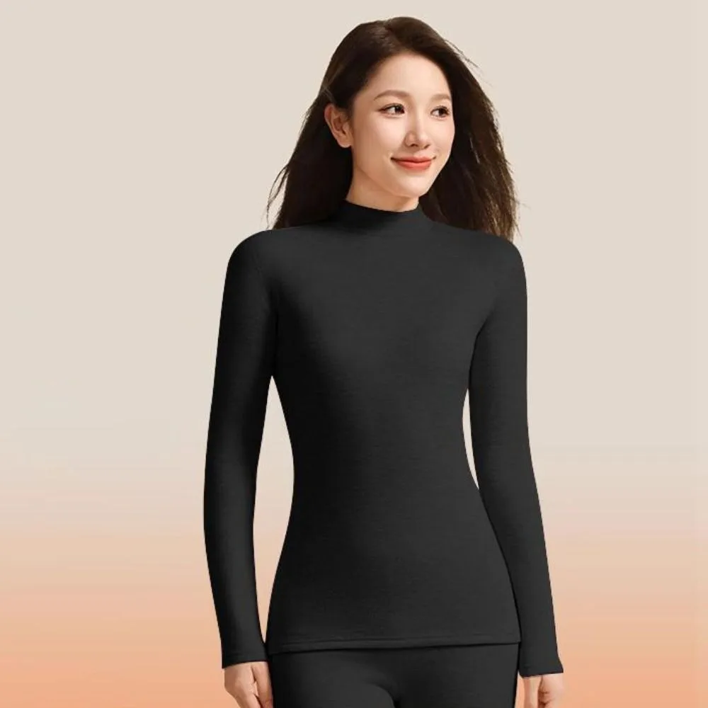 

Комплект женского термобелья: топ и брюки, утепленные, с воротником-стойкой, больших размеров, для максимального тепла